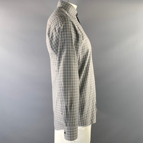 ETON Size 40 Grey White Plaid Cotton Button Up Long Sleeve Shirt