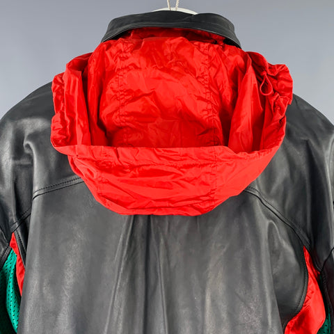GUCCI Size 36 Oversized Black Red Color Block Lambskin Leather Varsity Jacket
