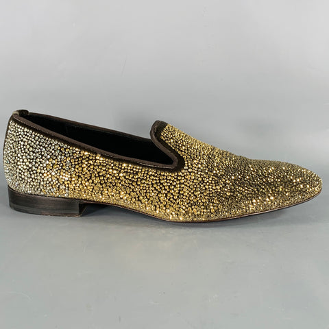 LOUIS LEEMAN Size 9 Gold Silver Rhinestone Velvet Slip On Loafers