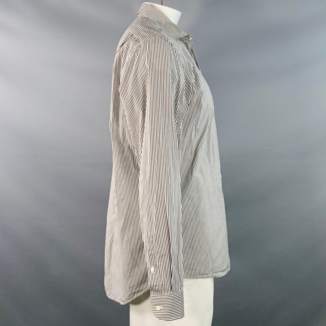 RALPH LAUREN Size XL Brown White Stripe Cotton Spread Collar Long Sleeve Shirt