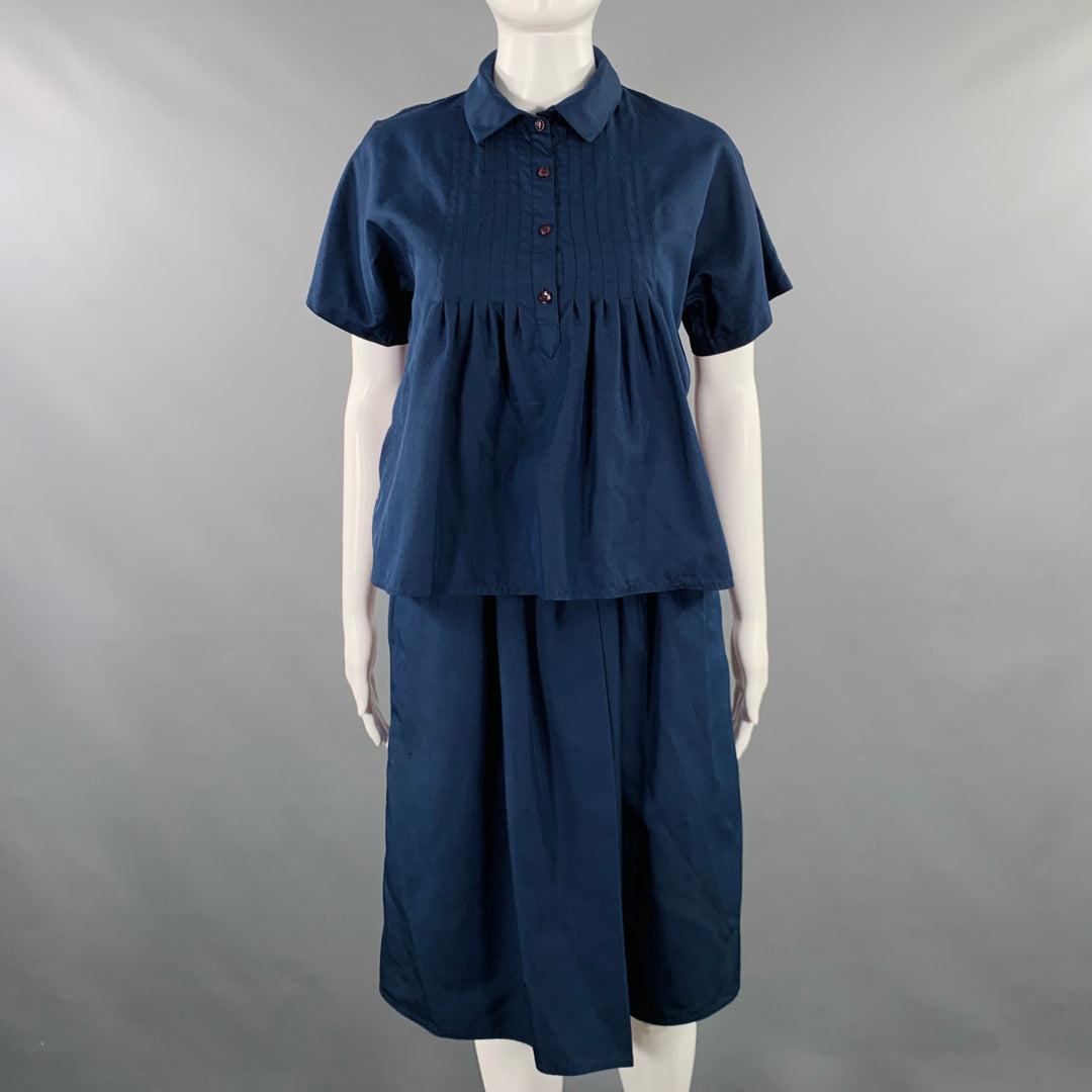 GEOFFREY BEENE Size 4 Navy Woven Pleated Knee Length Skirt Set