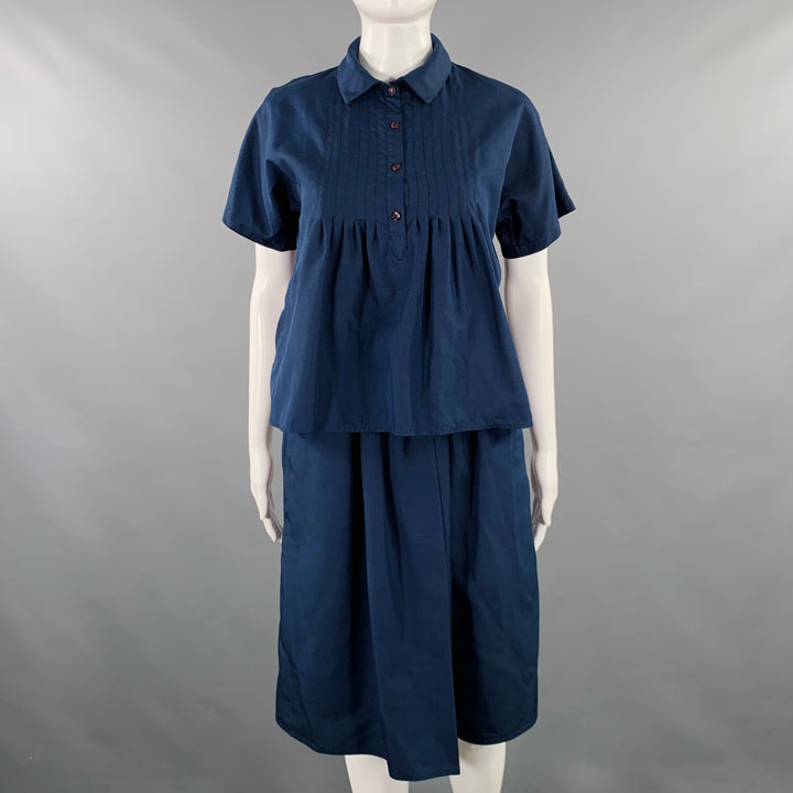 GEOFFREY BEENE Size 4 Navy Woven Pleated Knee Length Skirt Set