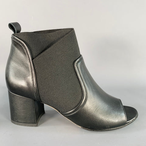 BETTYE MULLER Size 8 Black Leather Mixed Fabrics Elastic Peep Toe Ankle Boots