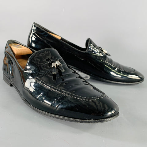 GUCCI Size 11.5 Black Patent Leather Tassel Loafers