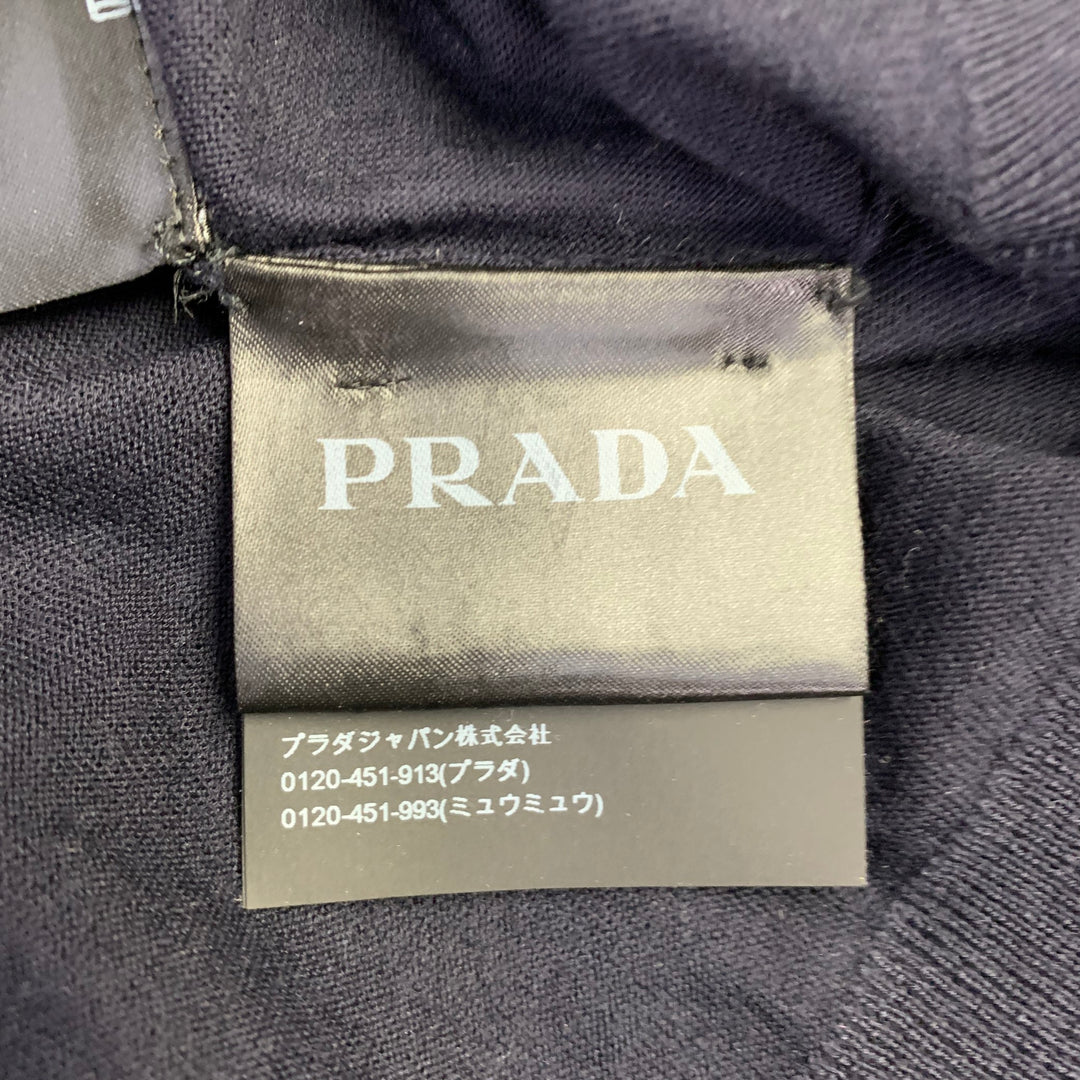 PRADA Size L Navy White Jersey Logo Virgin Wool Long Sleeve Pullover