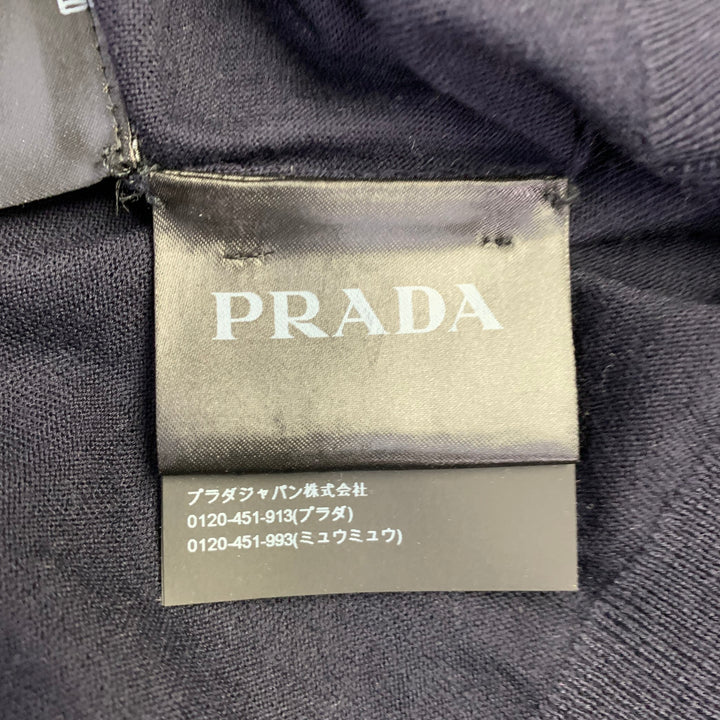 PRADA Size L Navy White Jersey Logo Virgin Wool Long Sleeve Pullover