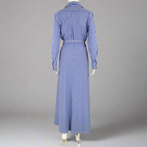 RALPH LAUREN Size 6 -Rivera- Blue White Cotton Gingham Long Sleeve Dress