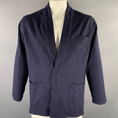 THE LOST EXPLORER Chest Size L Navy Distressed Wool  Cotton Shawl Jacket