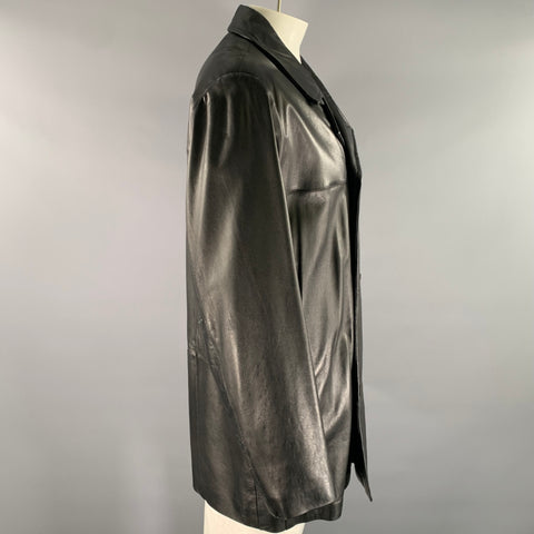 JHANE BARNES Size XXL Black Leather Double Breasted Coat