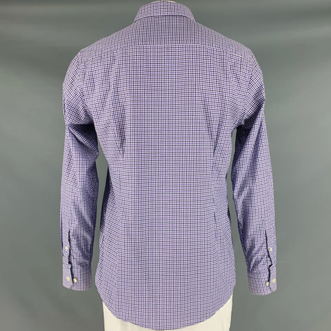 ETON Size 44 Purple Black White Checkered Cotton Slim Fit Long Sleeve Shirt