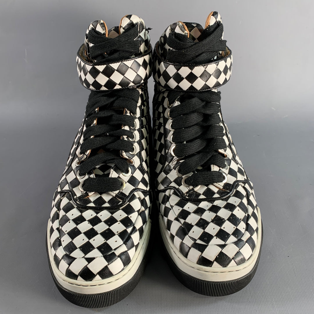 GIVENCHY Size 11 Black White Checkered Leather High Top Sneakers