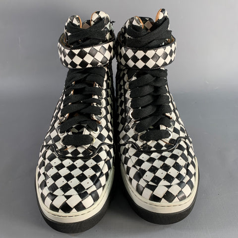 GIVENCHY Size 11 Black White Checkered Leather High Top Sneakers