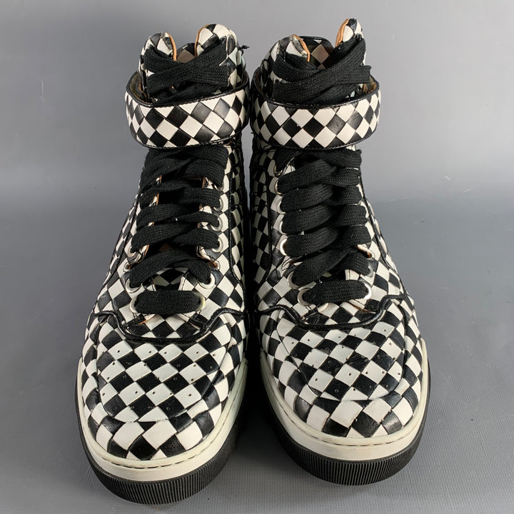 GIVENCHY Size 11 Black White Checkered Leather High Top Sneakers