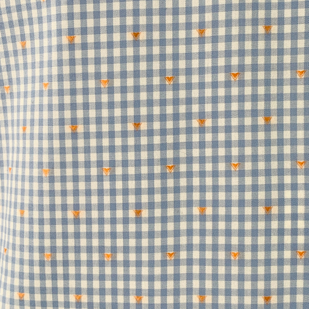 ETON Size L Blue White Orange Gingham Cotton Curved Cutaway Long Sleeve Shirt
