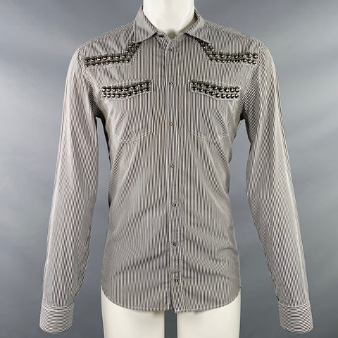 Chemise en coton à manches longues à rayures noires et blanches cloutée PIERRE BALMAIN Taille M