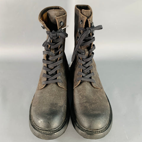 FRYE Size 10 Black Chocolate Brown Textured Roughout Leather Lace-Up Boots
