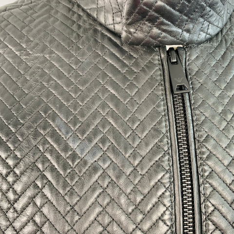 EMPORIO ARMANI Size 38 Black Quilted Leather Zip Up Jacket