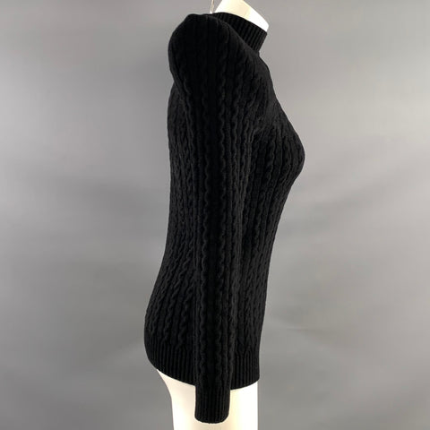 BALENCIAGA Size L Black Viscose Blend Cable Knit High Collar Pullover Womens
