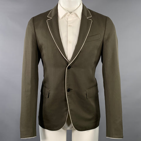 VALENTINO Size 36 Olive White Wool Twill Contrast Trim Notch Lapel Sport Coat