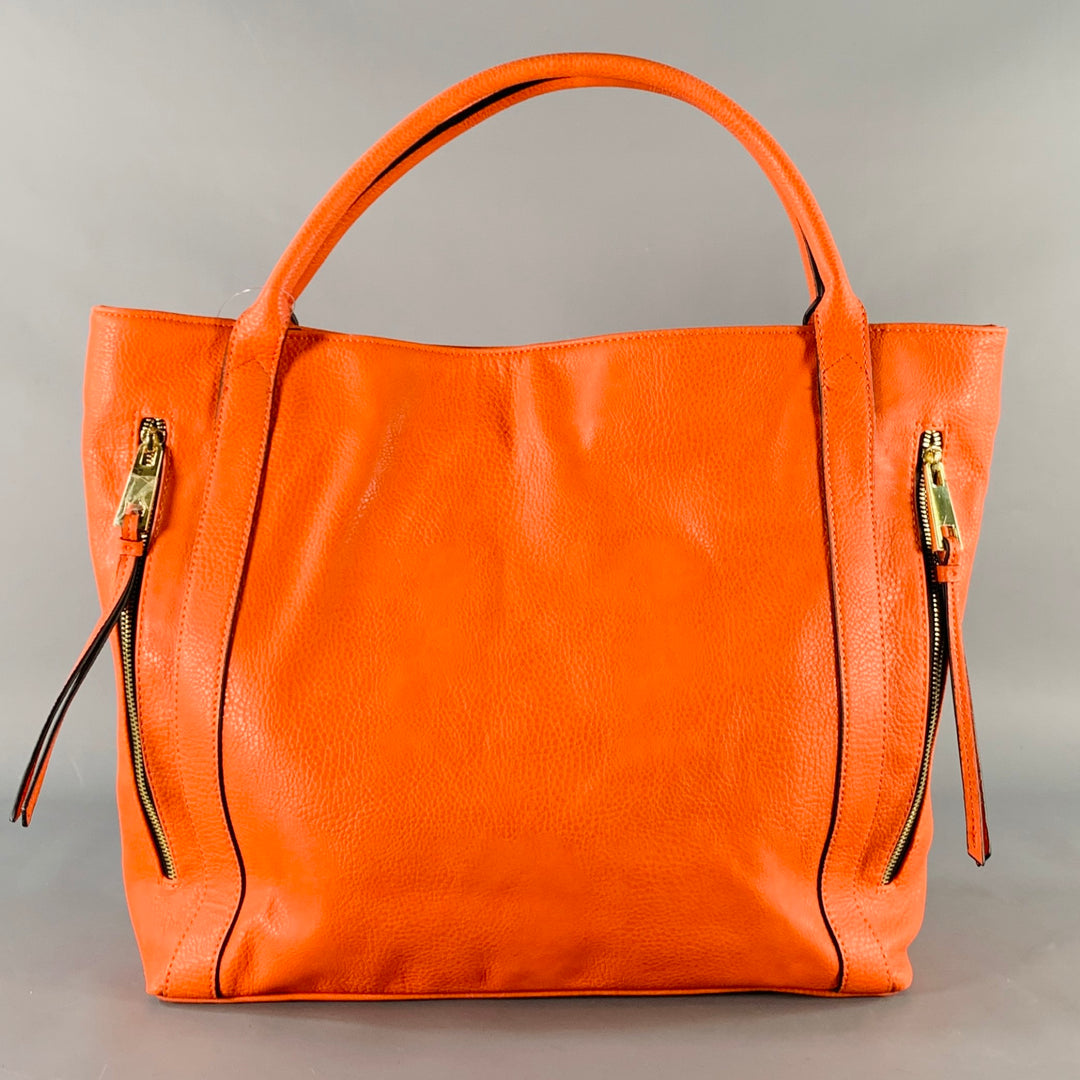 NEIMAN MARCUS Orange Gold Pebble Grain Faux Leather Tote Bag