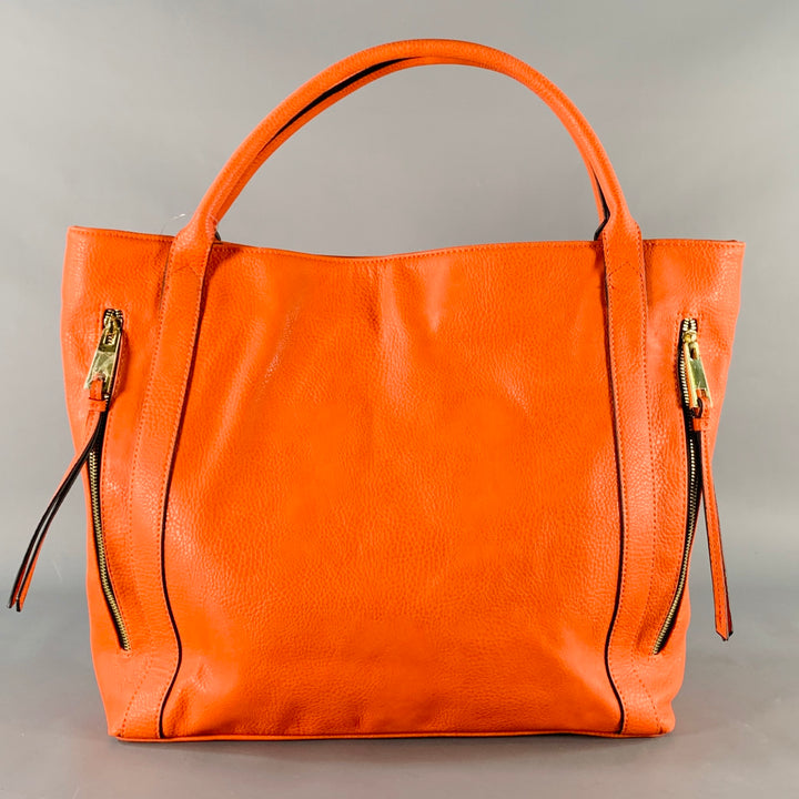 NEIMAN MARCUS Orange Gold Pebble Grain Faux Leather Tote Bag