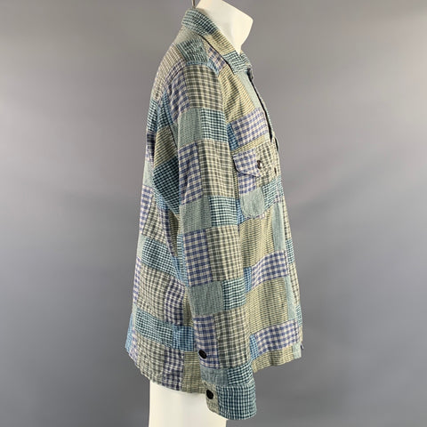 SOUTH 2 WEST 8 Size S Green Blue & White Plaid Cotton Long Sleeve Shirt