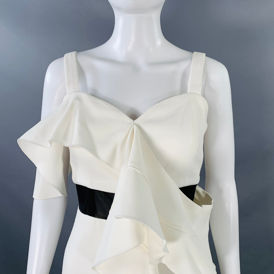 PROENZA SCHOULER Size 8 Cream Black Viscose Blend Ruffle Cocktail Dress