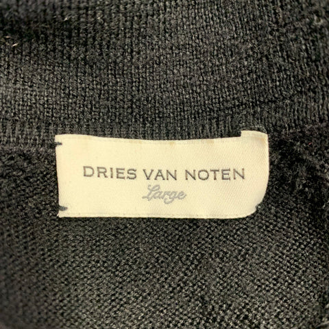 DRIES VAN NOTEN Size L Black Knit Wool Diamond Polo Pullover