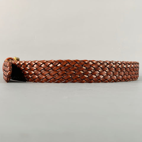 CROCKETT & JONES Size 34 Brown Brass Braided Leather Belt