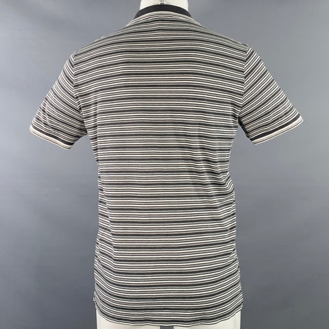 PRADA Size M Grey White Stripe Cotton Pique Buttoned Polo