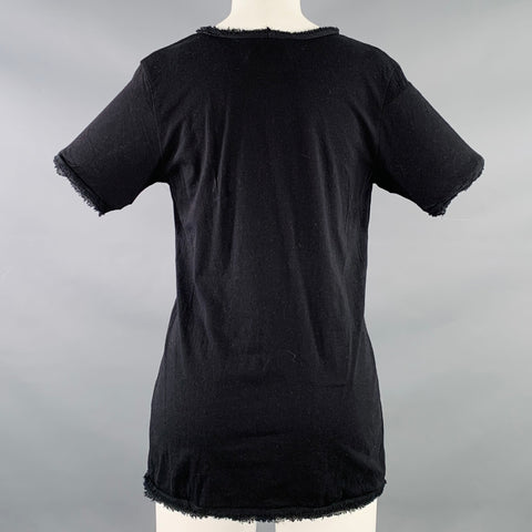 T-shirt LANVIN taille M en coton et soie noirs à bords francs