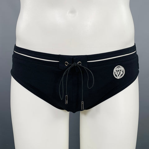 GUCCI Size M Black White Logo Polyamide Blend Drawstring Speedo