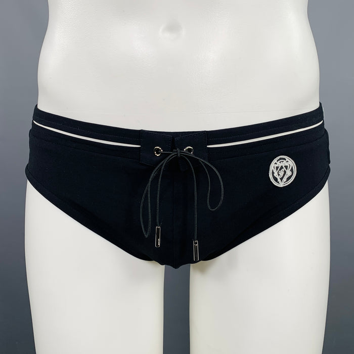 GUCCI Size M Black White Logo Polyamide Blend Drawstring Speedo