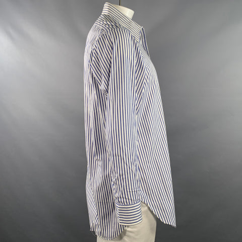 I.MAGNIN Size L Navy White Stripe Cotton Pointed Collar Long Sleeve Shirt