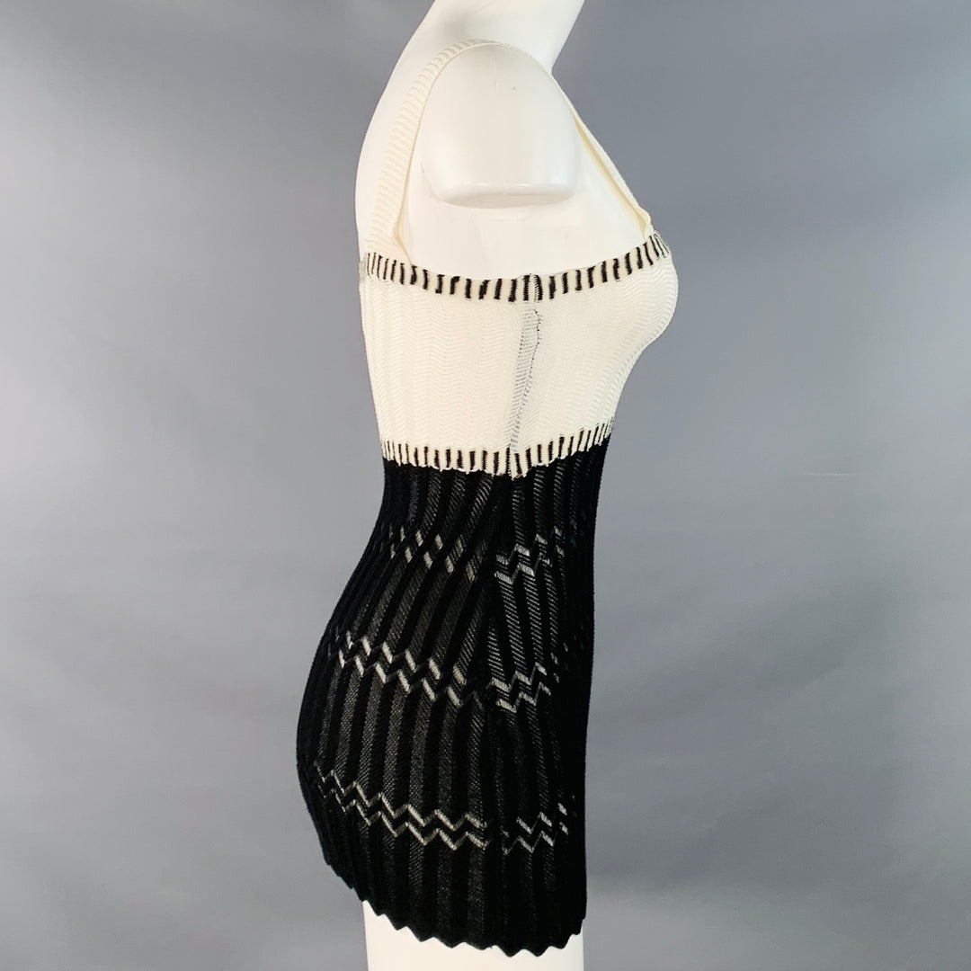 MISSONI Size 2 White Black Viscose Cotton Chevron Knit Two Tone Tank Casual Top