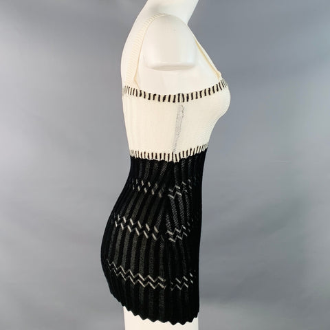 MISSONI Size 2 White Black Viscose Cotton Chevron Knit Two Tone Tank Casual Top