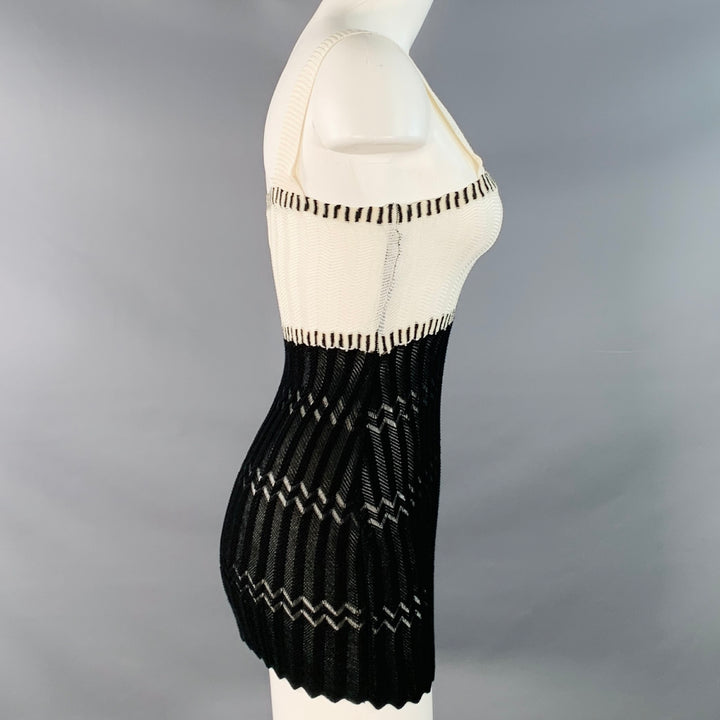 MISSONI Size 2 White Black Viscose Cotton Chevron Knit Two Tone Tank Casual Top
