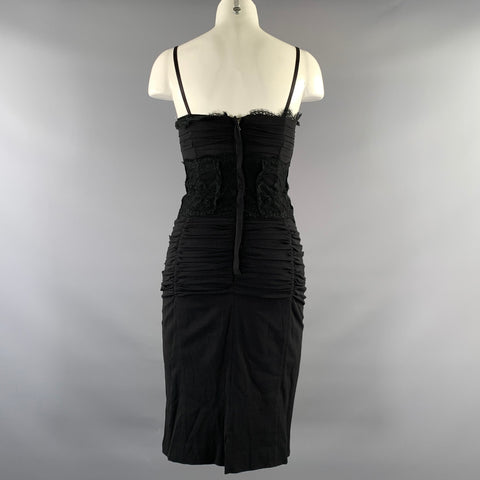 DOLCE & GABBANA Size 2 Black Polyester Ruched Cocktail Knee Length Dress