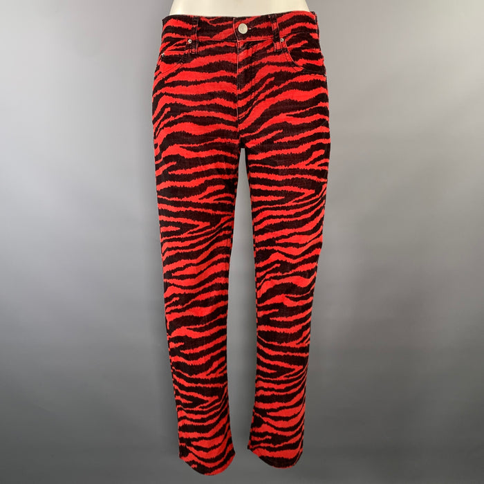 ISABEL MARANT Size 4 Red Black Cotton Blend Animal Print Straight leg Jeans