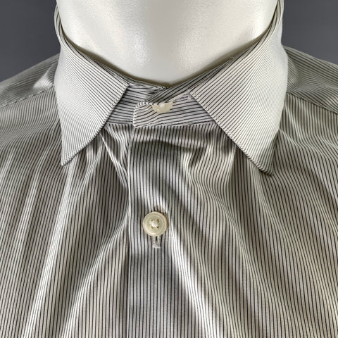 THEORY Size S White Grey Pinstripe Cotton Blend Spread Collar Long Sleeve Shirt