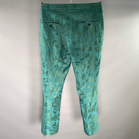 ANN DEMEULEMEESTER Size 34 Green Teal Jacquard Silk Blend Dress Pants