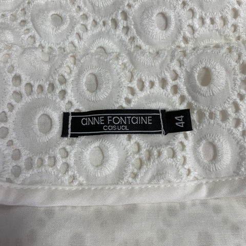 ANNE FONTAINE Size L Ugoline White Cotton Eyelet Hidden Zipper Trucker Jacket