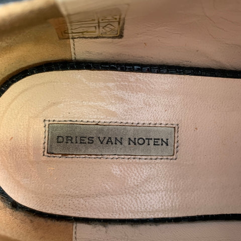 DRIES VAN NOTEN Size 7 Black Tan Leather Embossed Derby Shoes