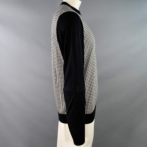 HUGO BOSS Size XL Black White Houndstooth Cotton Crew Neck Pullover