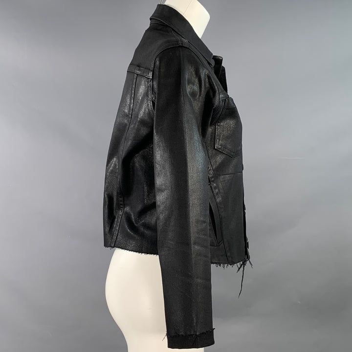 L'AGENCE Size M Black Coated Cotton Blend Raw Edge Denim Jacket