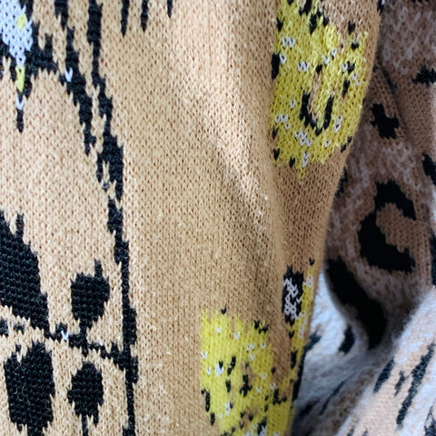 MSGM Size M Khaki Black White Viscose Blend Distressed Oversized Mixed Patterns Cardigan