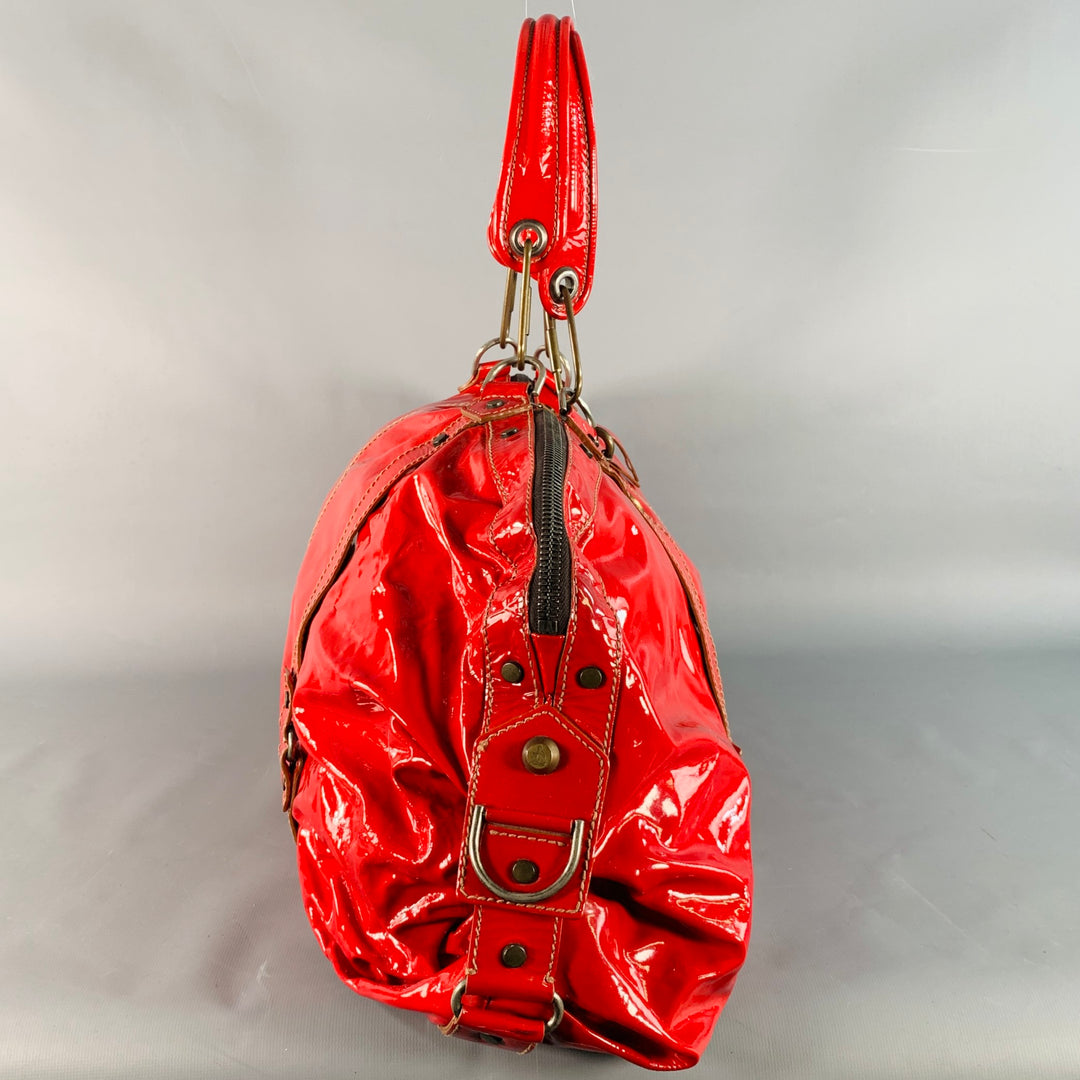 LANVIN Vintage Red Patent Leather Overnight Handbag