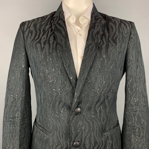 ROBERTO CAVALLI Size 44 Black & Gold Jacquard Wool Blend Sport Coat