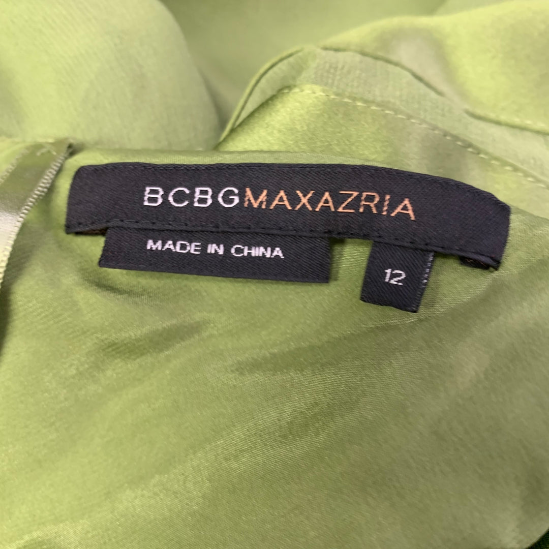BCBG Size 12 Green Silk Mixed Fabrics Halter Mid Calf Dress Sui Generis Designer Consignment BCBG Size 12 Green Silk Mixed Fabrics Halter Mid Calf Dress Sui Generis Designer Consignment