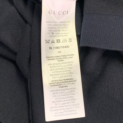 GUCCI Size XL Navy White Logo Silk Cotton Short Sleeve Crew Neck Pullover